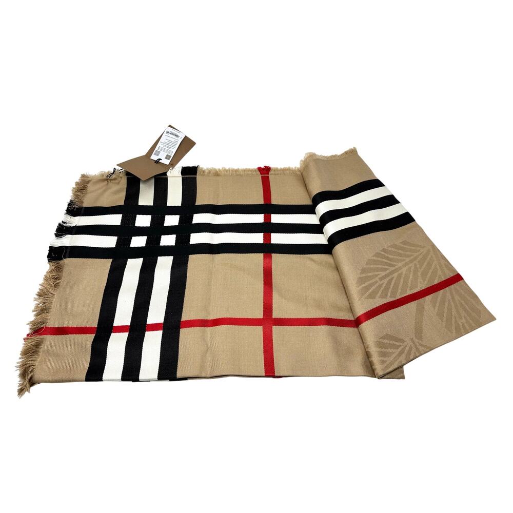 Burberry EKD Crest Ribbon Check Scarf Archive Beige Equestrian Motif 140 x 140 - Picture 4 of 7